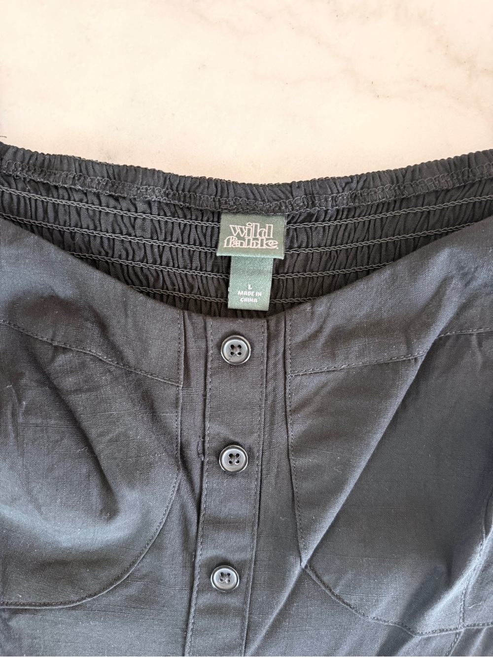 Wild Fable Black Button-Front Romper with Smocked Waist - Picture 4 of 4